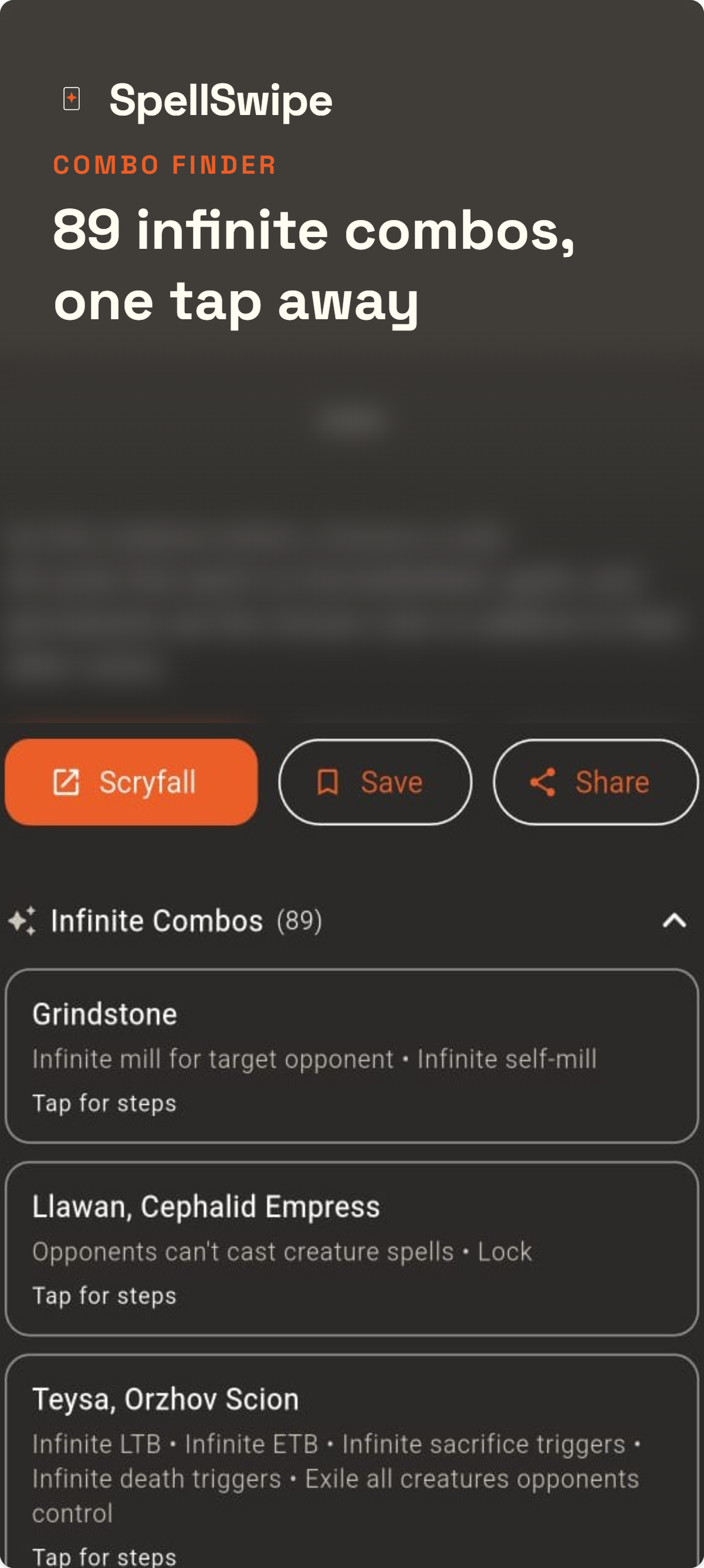 Combo finder screen